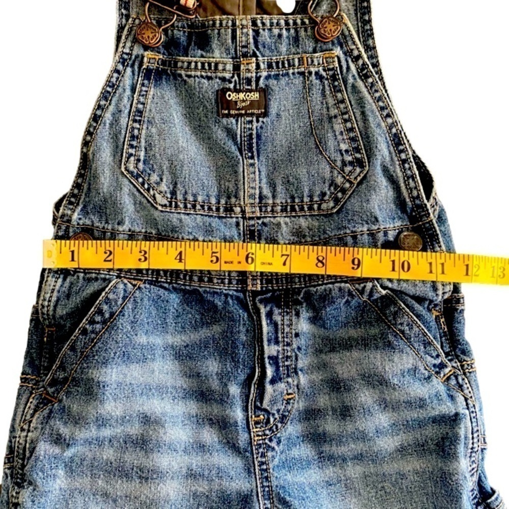 OSHKOSH B'GOSH Classic Overalls, Distressed Blue Denim, Toddler Size 4T - Picture 7 of 9